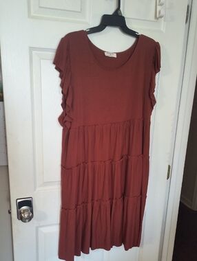 Zenana Outfitters Rust Tiered Ruffle Sleeve Maxi Dress